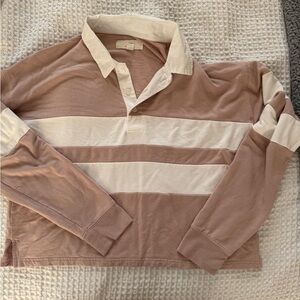 Thread & Supply Cream and blush cropped rugby shirt